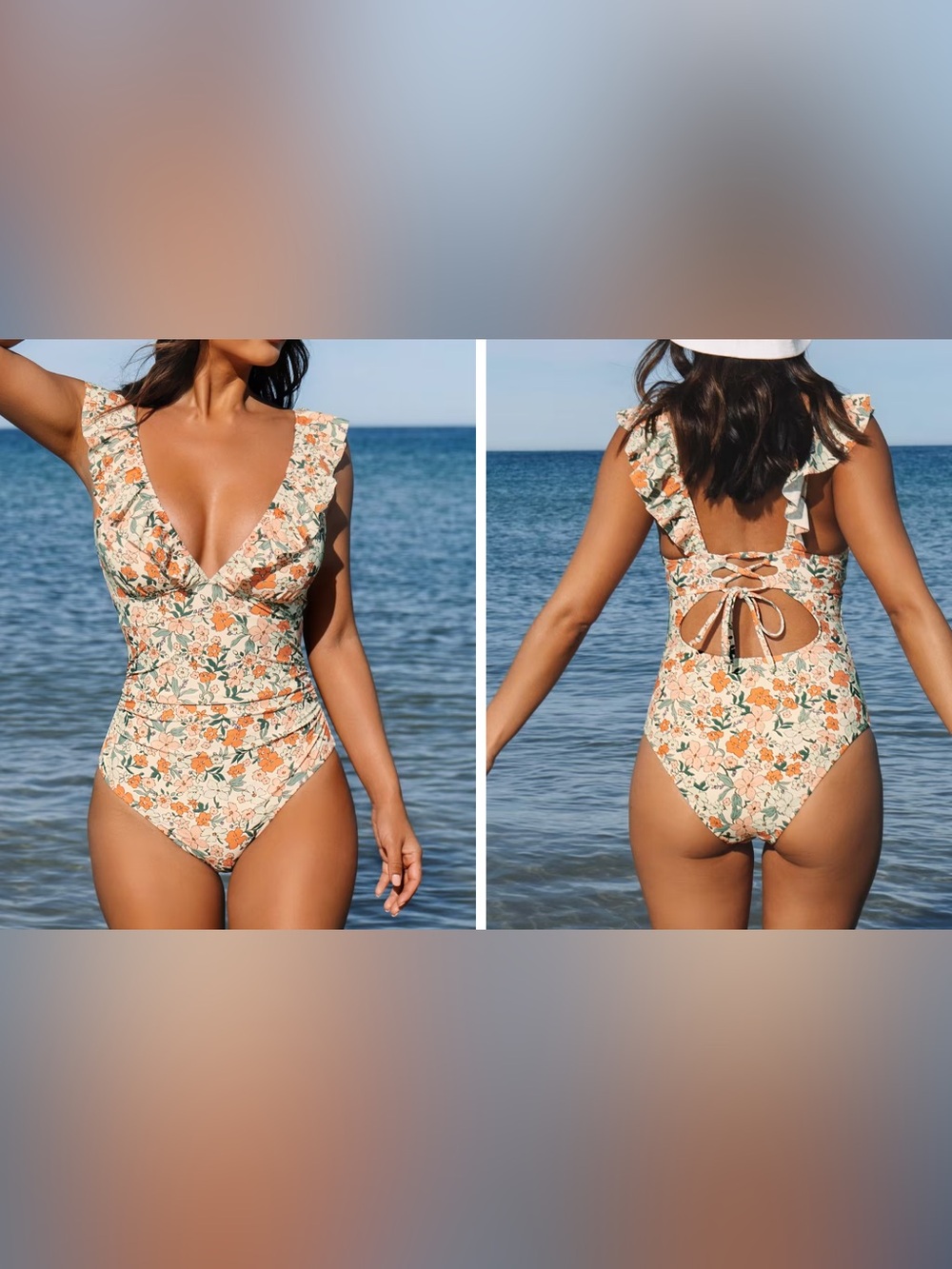 NEW Cupshe Ditsy Floral Flutter Sleeve Ruffle Deep V One-Piece XL